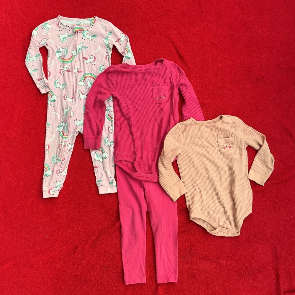 Carter's‎ Garanimals Pajamas Bodysuits Girls 24M Pink Good Unicorn Waffle Knit